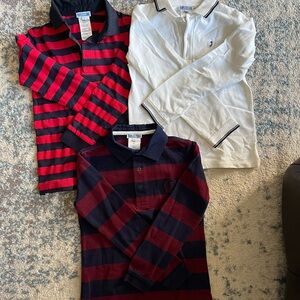 Bundle of 3 Jacadi boys long sleeved polo shirts and burgundy jeans